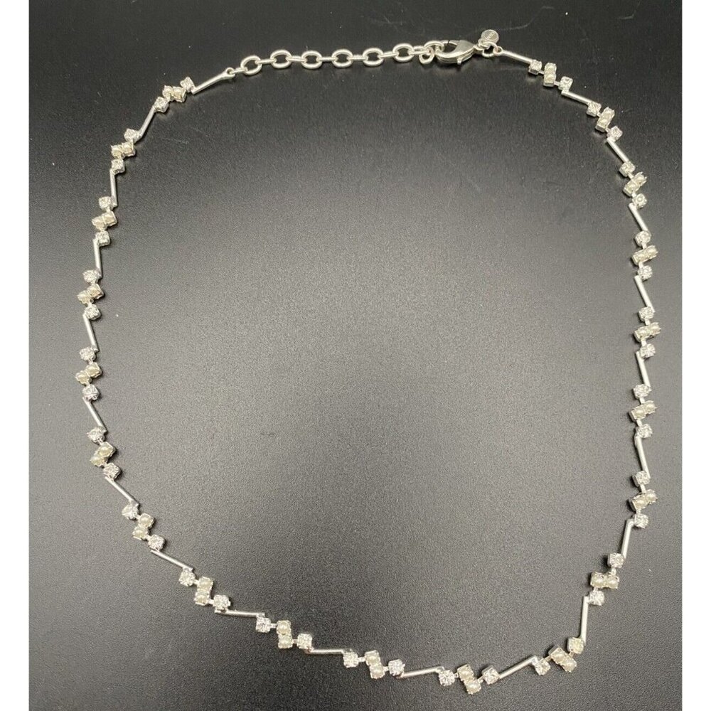 VTG Dainty Monet Necklace Silver Tone With Faux Pearls & Rhinestone 15+2" Layer